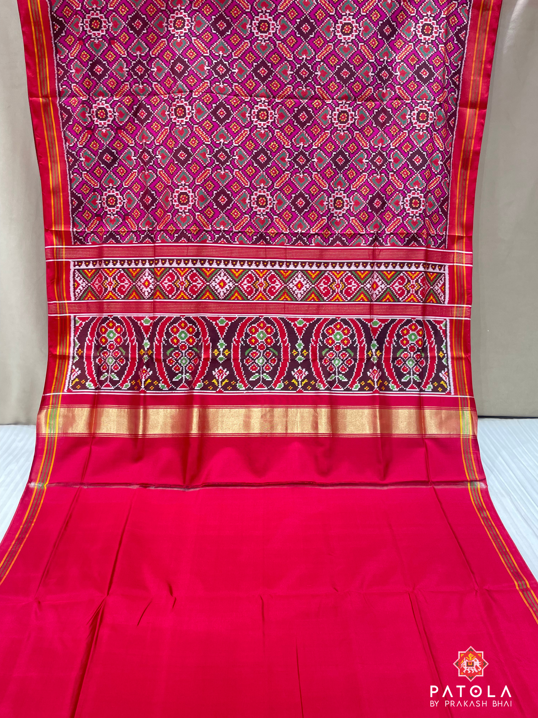 Panchanda Manekchowk Mix Design Semi Double Ikat Patola Saree